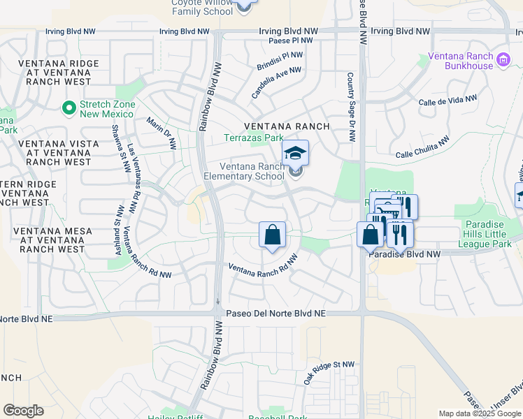 map of restaurants, bars, coffee shops, grocery stores, and more near 7008 Weston Place Northwest in Albuquerque