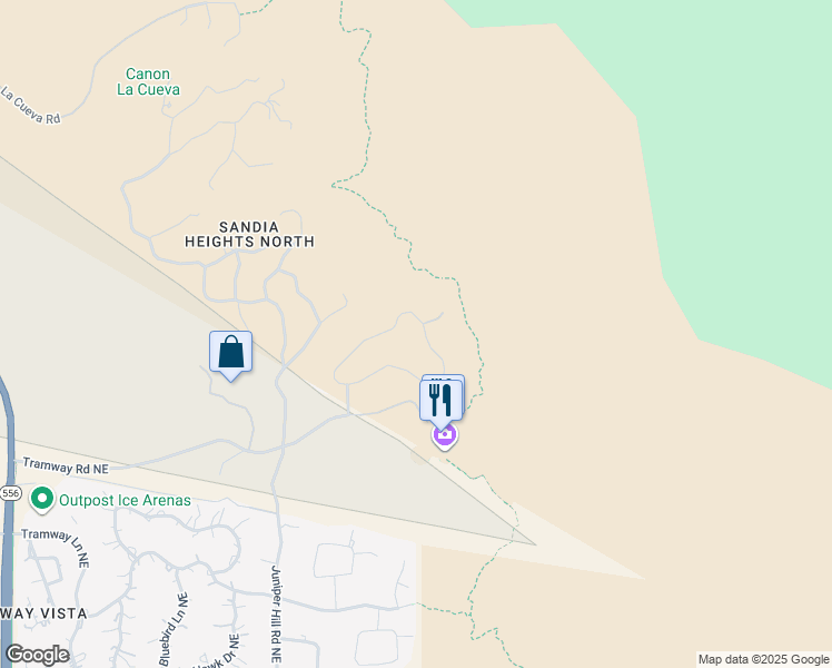 map of restaurants, bars, coffee shops, grocery stores, and more near 32 Sandia Heights Drive Northeast in Albuquerque