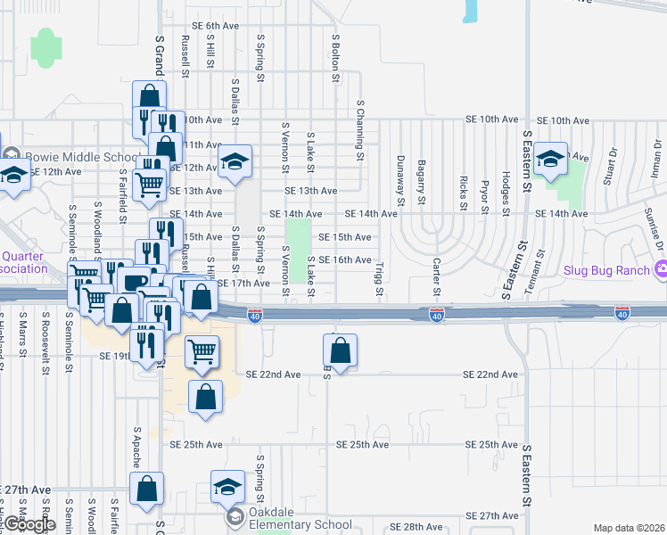 map of restaurants, bars, coffee shops, grocery stores, and more near 4210 Southeast 16th Avenue in Amarillo