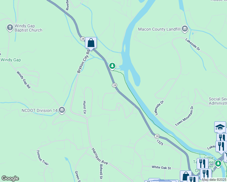 map of restaurants, bars, coffee shops, grocery stores, and more near 1101-1199 Riverview Street in Franklin