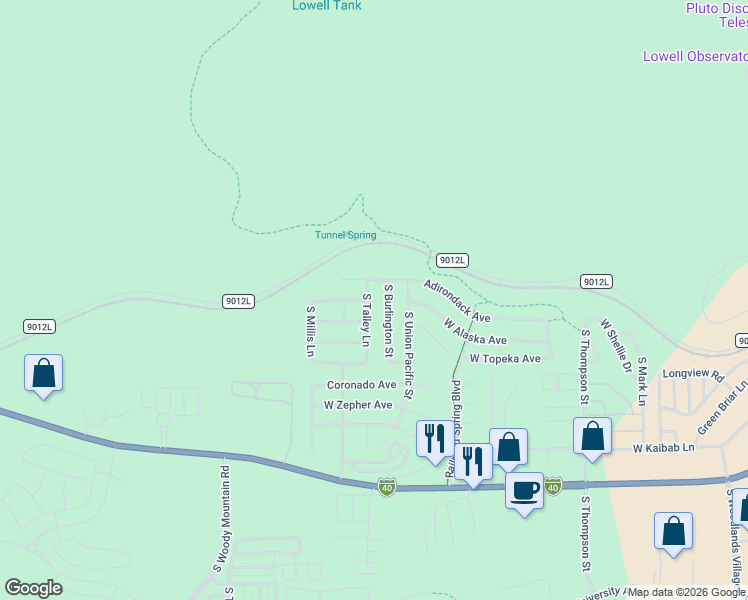 map of restaurants, bars, coffee shops, grocery stores, and more near 1348 S Talley Lane in Flagstaff