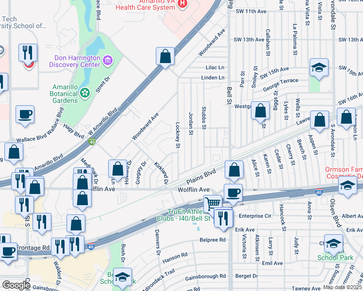 map of restaurants, bars, coffee shops, grocery stores, and more near 1611 Lockney Street in Amarillo