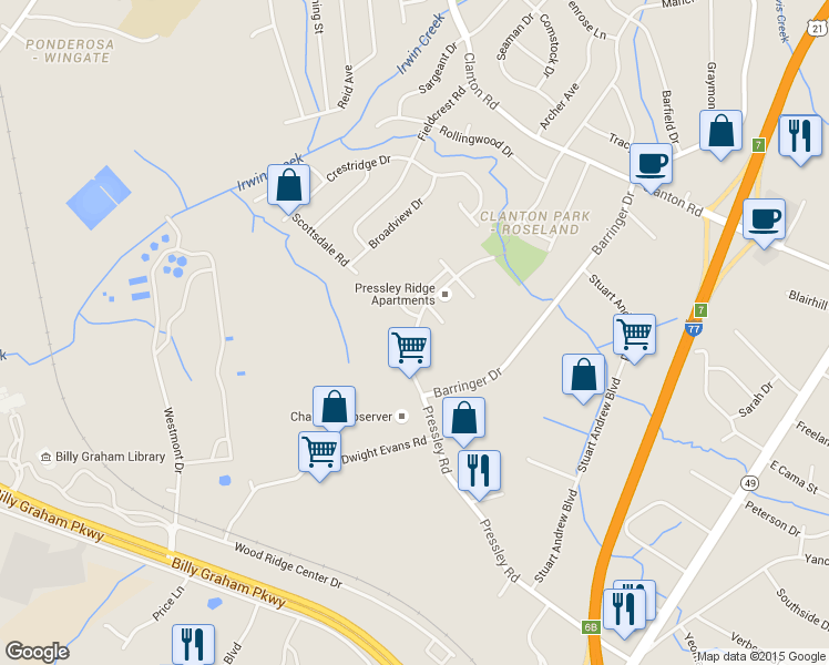 map of restaurants, bars, coffee shops, grocery stores, and more near in Charlotte
