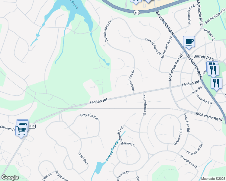 map of restaurants, bars, coffee shops, grocery stores, and more near 13 Vardon Road in Pinehurst