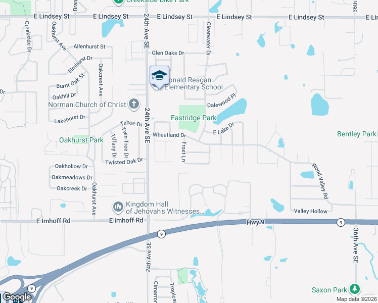 map of restaurants, bars, coffee shops, grocery stores, and more near 2709 Edgemere Drive in Norman
