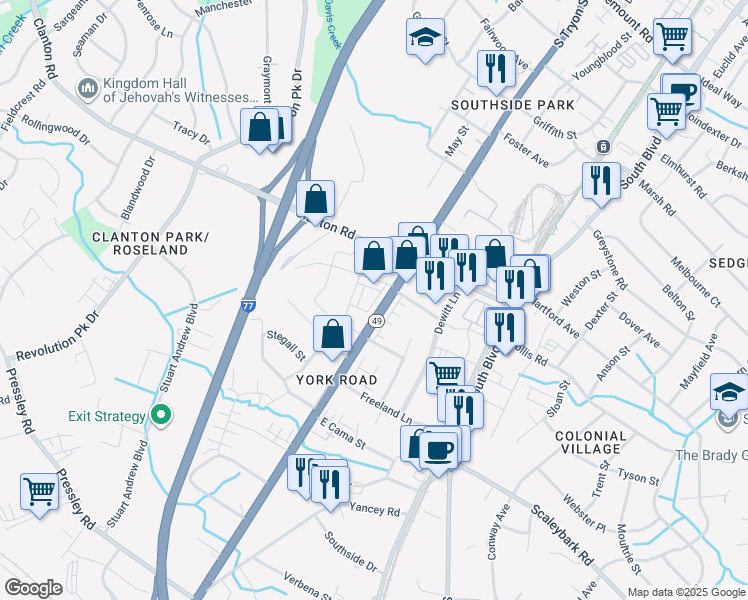 map of restaurants, bars, coffee shops, grocery stores, and more near in Charlotte