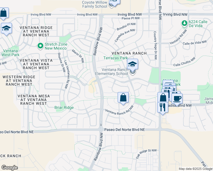 map of restaurants, bars, coffee shops, grocery stores, and more near 7111 Acton Court in Albuquerque