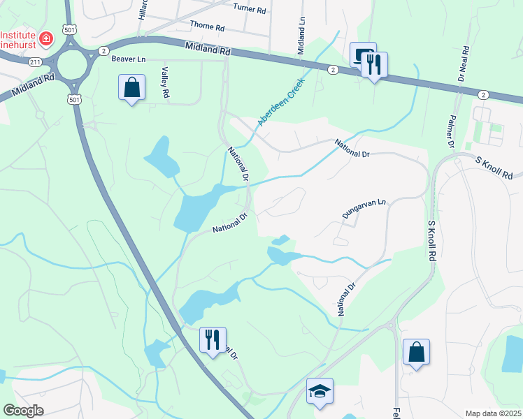 map of restaurants, bars, coffee shops, grocery stores, and more near Glen Cove Lane in Seven Lakes