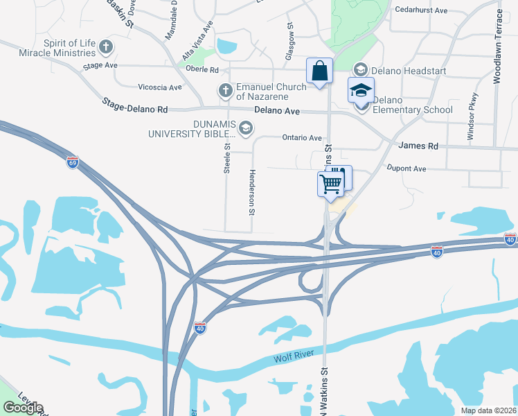 map of restaurants, bars, coffee shops, grocery stores, and more near 2530 Henderson Street in Memphis