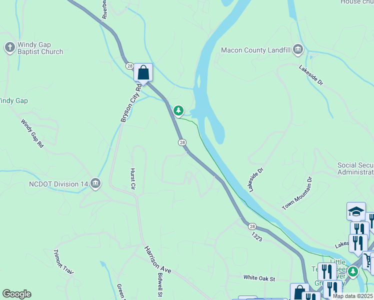 map of restaurants, bars, coffee shops, grocery stores, and more near 1101 Riverview Street in Franklin