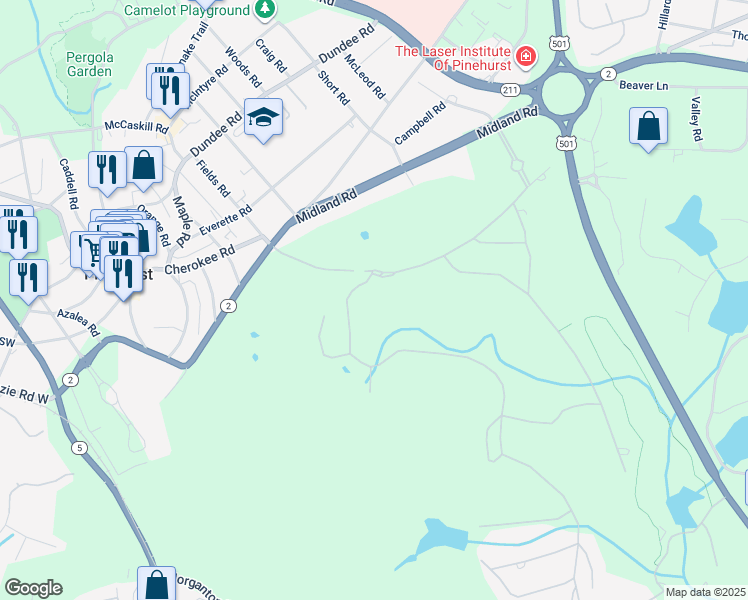 map of restaurants, bars, coffee shops, grocery stores, and more near 165 Brookhaven Road in Pinehurst