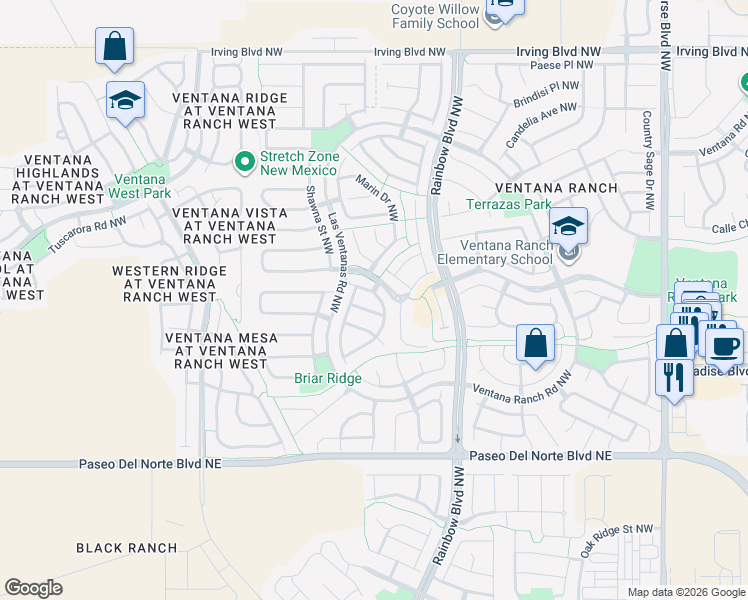 map of restaurants, bars, coffee shops, grocery stores, and more near 7508 Breckenridge Road Northwest in Albuquerque
