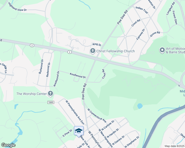 map of restaurants, bars, coffee shops, grocery stores, and more near 1735 West Pennsylvania Avenue in Southern Pines