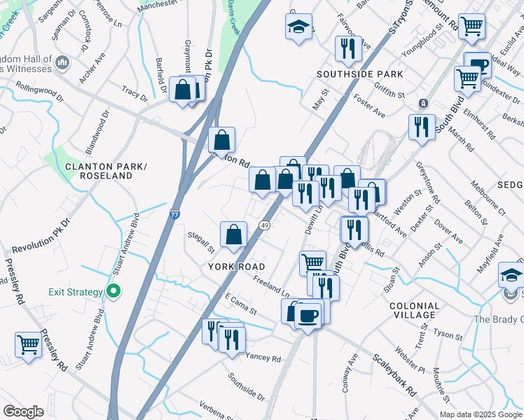 map of restaurants, bars, coffee shops, grocery stores, and more near in Charlotte