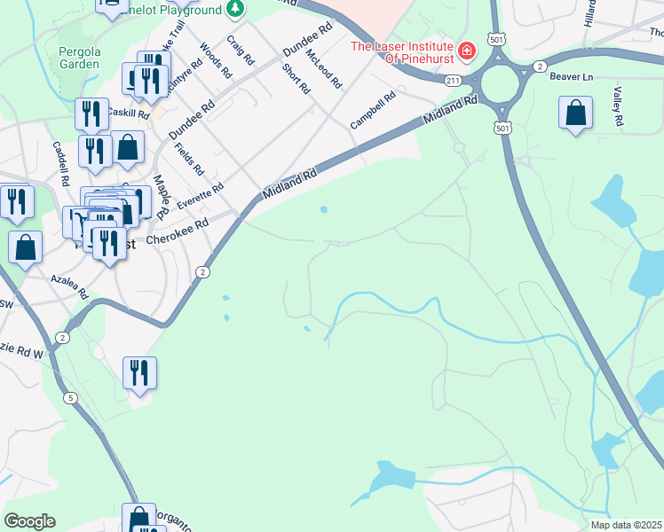 map of restaurants, bars, coffee shops, grocery stores, and more near 165 Brookhaven Road in Pinehurst