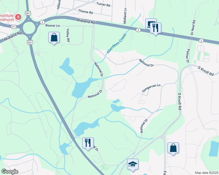 map of restaurants, bars, coffee shops, grocery stores, and more near 280 Cochran Castle Circle in Pinehurst