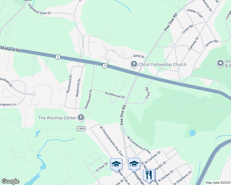 map of restaurants, bars, coffee shops, grocery stores, and more near 631 Knollwood Drive in Southern Pines