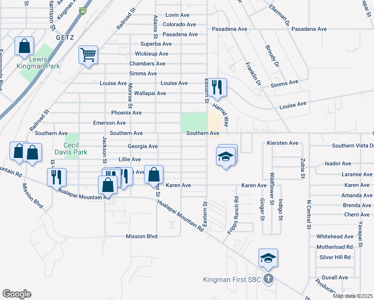 map of restaurants, bars, coffee shops, grocery stores, and more near 2802 Georgia Avenue in Kingman