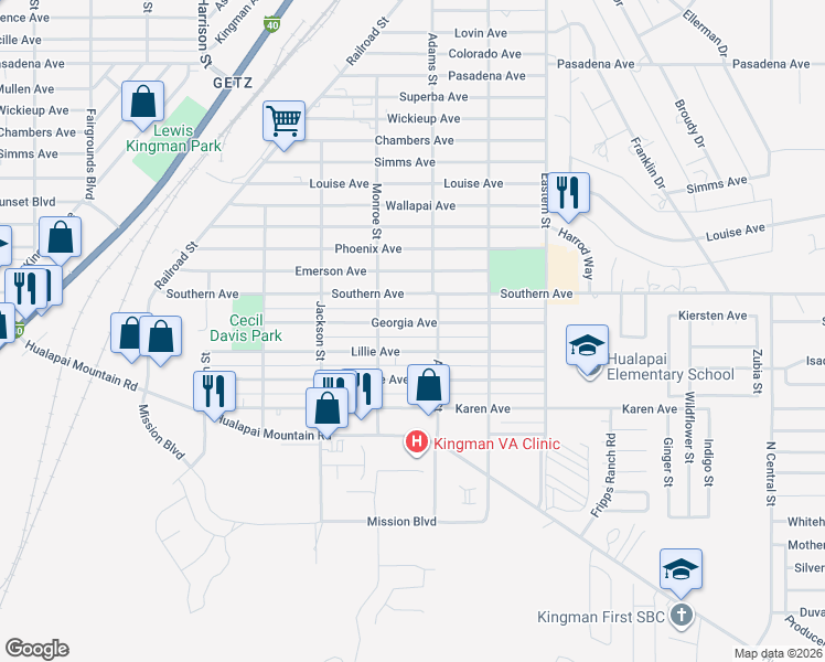 map of restaurants, bars, coffee shops, grocery stores, and more near 2626 Georgia Ave in Kingman