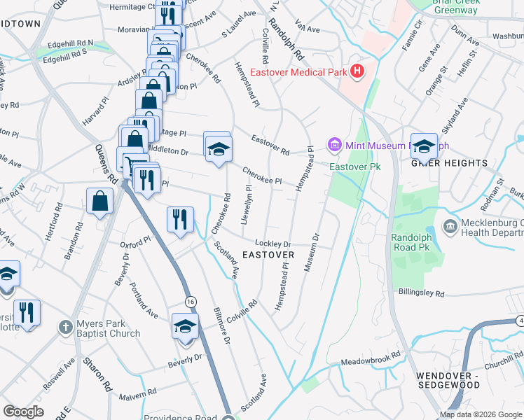 map of restaurants, bars, coffee shops, grocery stores, and more near 651 Colville Road in Charlotte