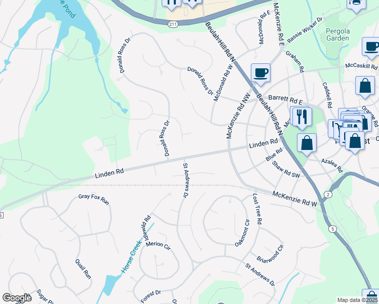 map of restaurants, bars, coffee shops, grocery stores, and more near 195 Linden Road in Pinehurst