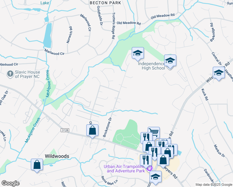 map of restaurants, bars, coffee shops, grocery stores, and more near 5729 Brickstone Drive in Charlotte
