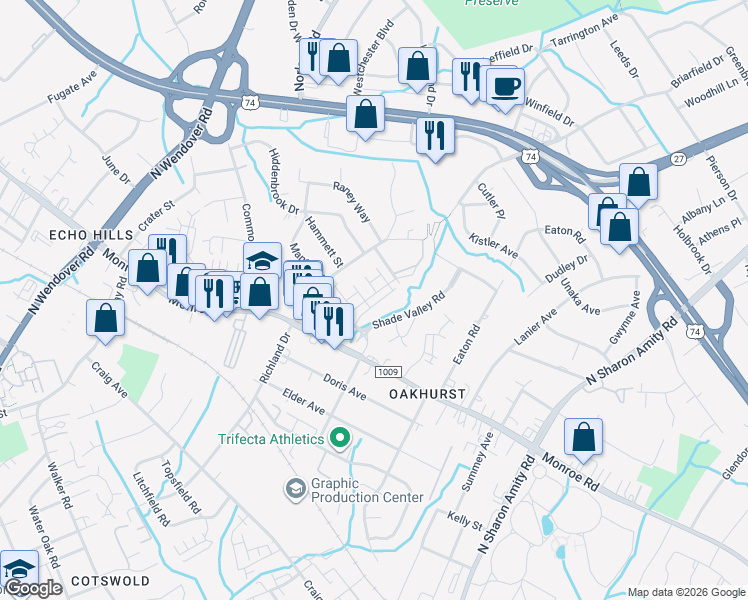 map of restaurants, bars, coffee shops, grocery stores, and more near in Charlotte
