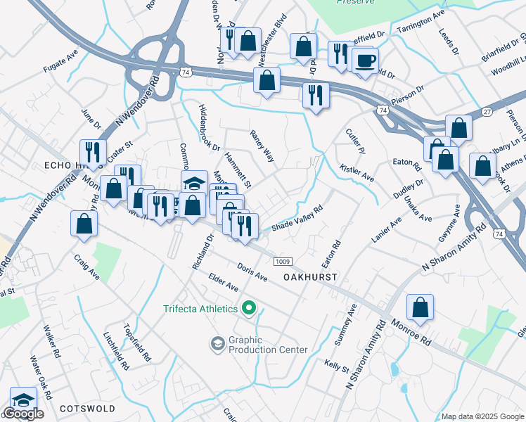map of restaurants, bars, coffee shops, grocery stores, and more near 3055 Salix Bend Drive in Charlotte