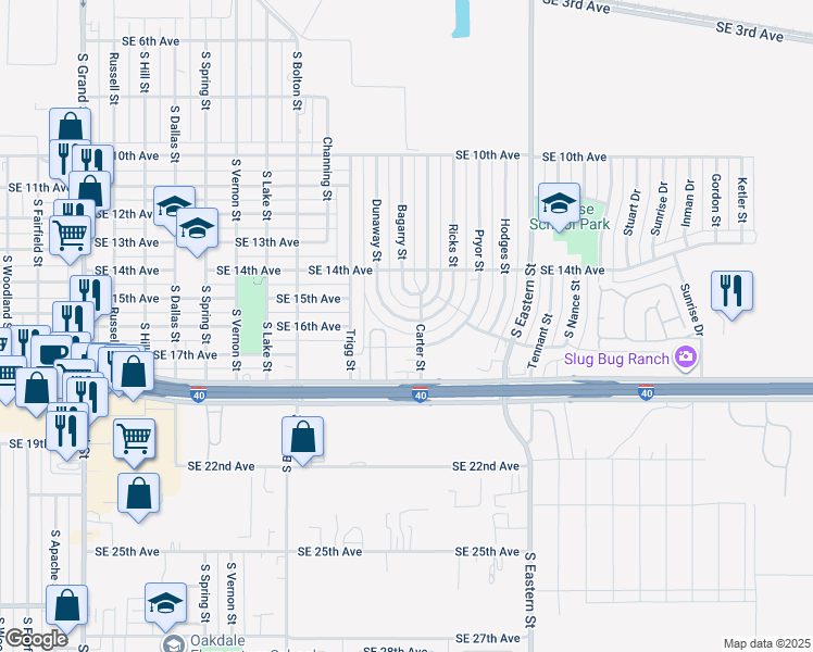 map of restaurants, bars, coffee shops, grocery stores, and more near 1420 Dunaway Street in Amarillo