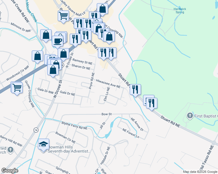 map of restaurants, bars, coffee shops, grocery stores, and more near 3995 Elm Drive Northeast in Cleveland