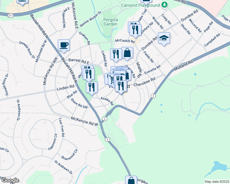 map of restaurants, bars, coffee shops, grocery stores, and more near 60 Magnolia Road in Pinehurst