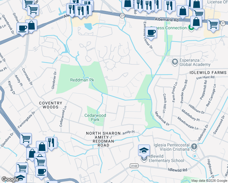 map of restaurants, bars, coffee shops, grocery stores, and more near 6315 Summer Oaks Drive in Charlotte