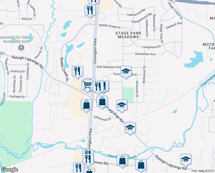 map of restaurants, bars, coffee shops, grocery stores, and more near 5096 Country View Lane in Memphis