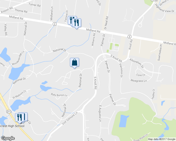 map of restaurants, bars, coffee shops, grocery stores, and more near 198 National Drive in Pinehurst