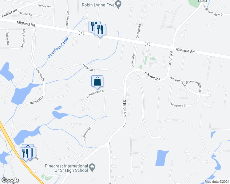 map of restaurants, bars, coffee shops, grocery stores, and more near 198 National Drive in Pinehurst