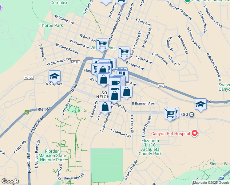 map of restaurants, bars, coffee shops, grocery stores, and more near in Flagstaff