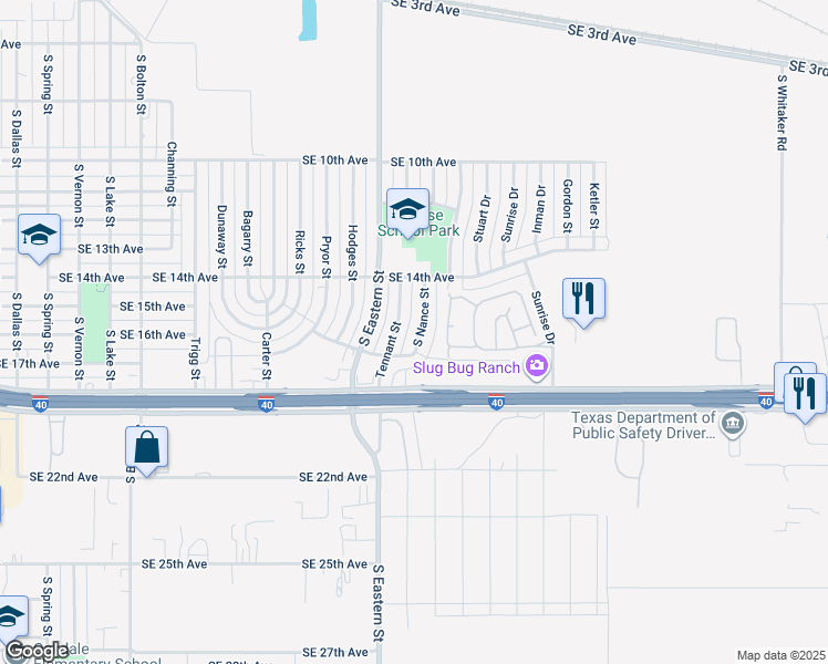 map of restaurants, bars, coffee shops, grocery stores, and more near 1418 South Nance Street in Amarillo