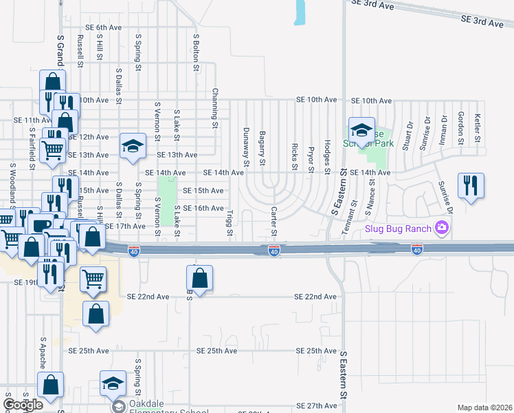 map of restaurants, bars, coffee shops, grocery stores, and more near 1420 Dunaway St in Amarillo