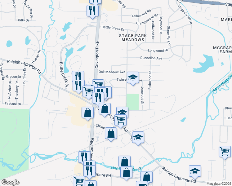 map of restaurants, bars, coffee shops, grocery stores, and more near 5143 Country View Lane in Memphis
