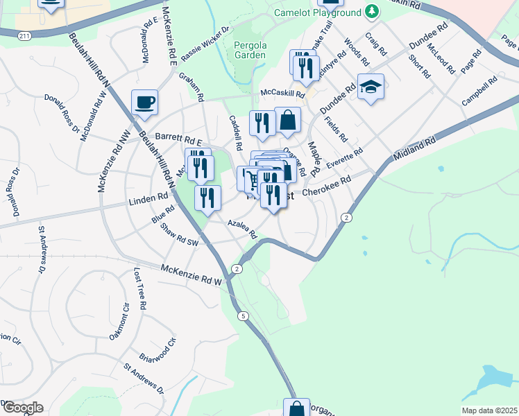 map of restaurants, bars, coffee shops, grocery stores, and more near 60 Magnolia Road in Pinehurst