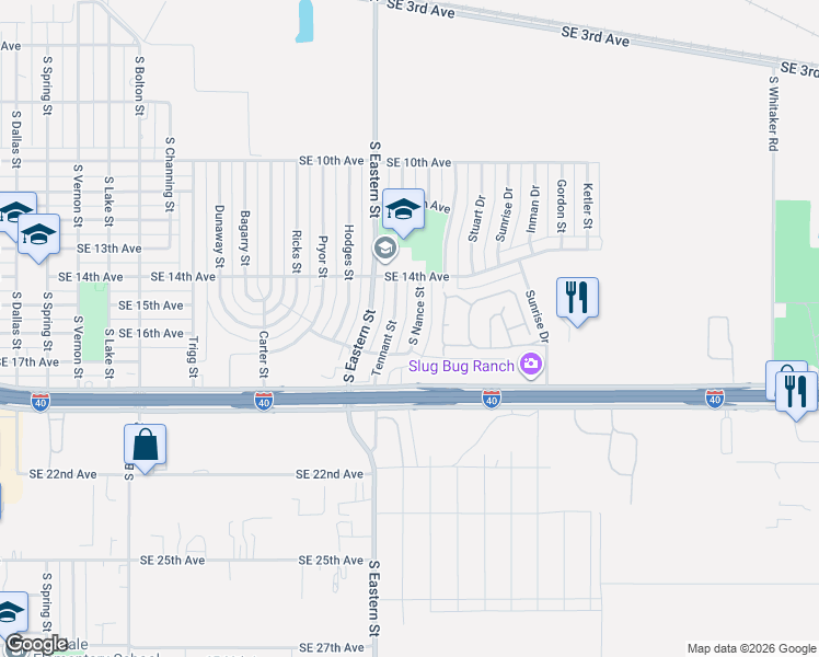 map of restaurants, bars, coffee shops, grocery stores, and more near 1418 South Nance Street in Amarillo