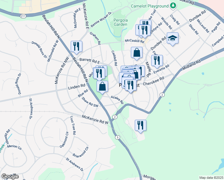 map of restaurants, bars, coffee shops, grocery stores, and more near 80 Ritter Road West in Pinehurst