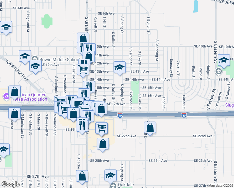 map of restaurants, bars, coffee shops, grocery stores, and more near 3902 Southeast 12th Avenue in Amarillo