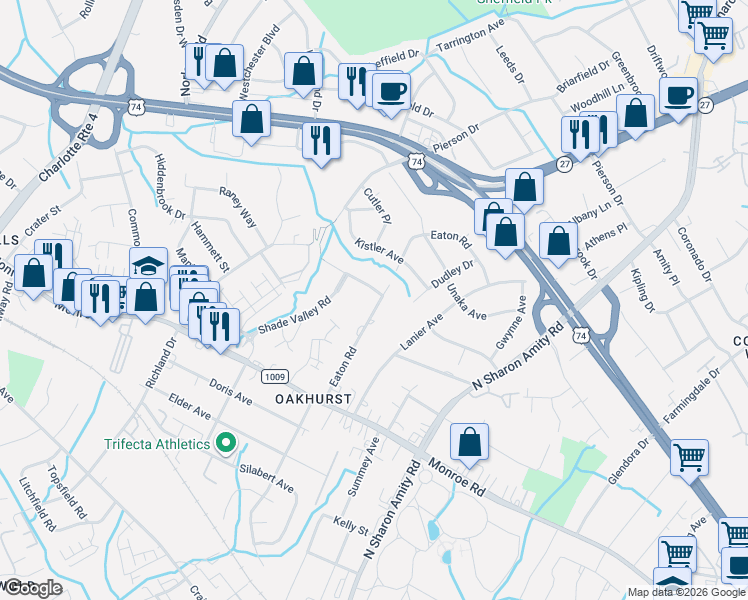 map of restaurants, bars, coffee shops, grocery stores, and more near 2127 Eaton Road in Charlotte