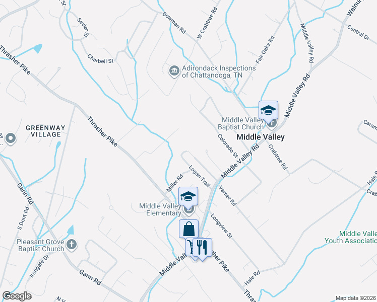 map of restaurants, bars, coffee shops, grocery stores, and more near 1608 Varner Road in Middle Valley