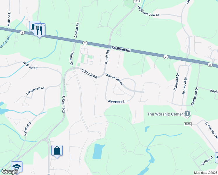 map of restaurants, bars, coffee shops, grocery stores, and more near 145 Wiregrass Lane in Southern Pines