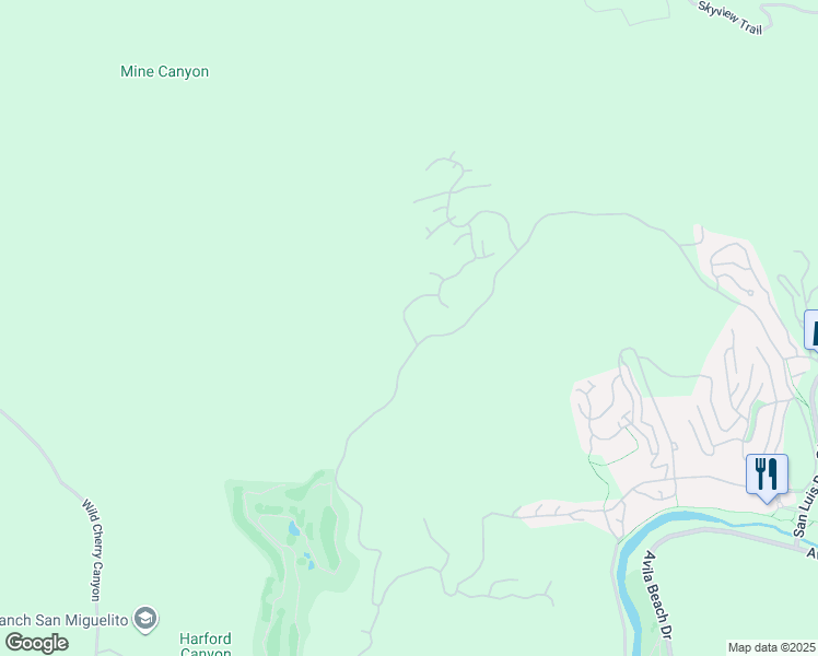 map of restaurants, bars, coffee shops, grocery stores, and more near Night Hawk Way in San Luis Obispo