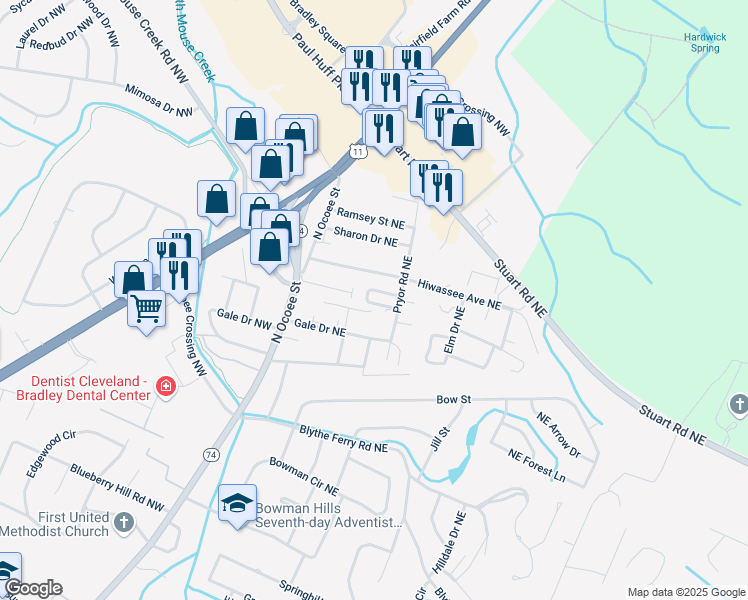 map of restaurants, bars, coffee shops, grocery stores, and more near 60 Northcrest Circle Northeast in Cleveland