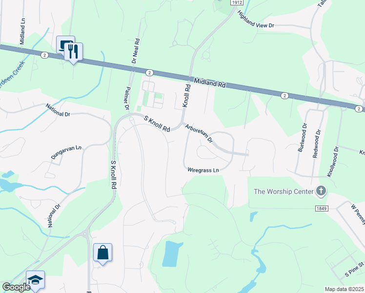 map of restaurants, bars, coffee shops, grocery stores, and more near 150 Wiregrass Lane in Southern Pines