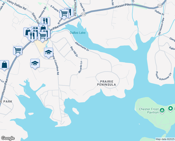 map of restaurants, bars, coffee shops, grocery stores, and more near 1943 Bay Hill Drive in Middle Valley